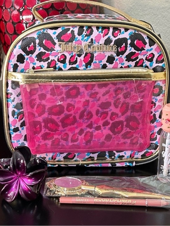 Juicy Couture Handbags - Juicy Couture Pink Black Leopard Print Cosmetic Case / Travel Bag Set NWT